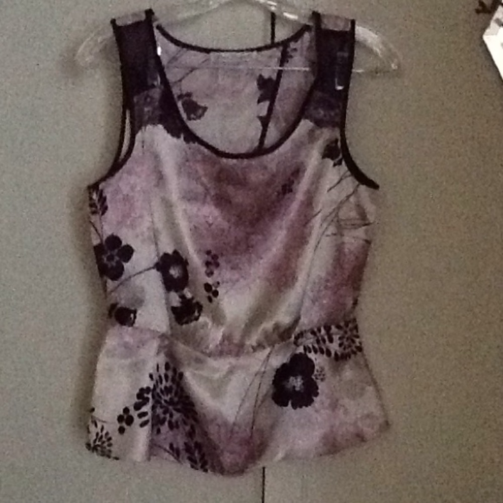Purple and white floral satin top size small